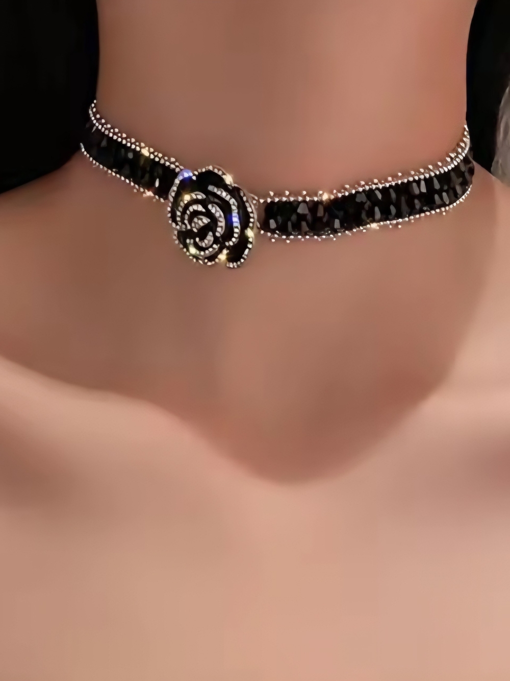 Camillian Black Choker Necklace - Elegant Women's Jewelry 16" Beautiful! - Picture 2 of 5